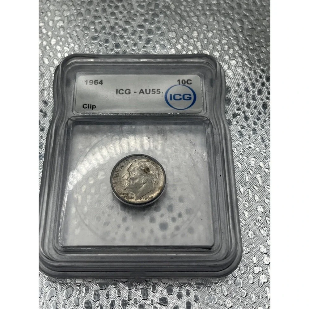1964 Roosevelt Silver Dime - ICG AU55 - MAJOR CLIPPED PLANCHET MINT ERROR
